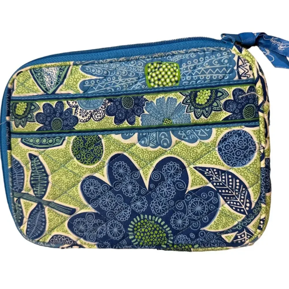 Vera Bradley Mini Tablet Zipped Carrying Case in Blue and Green Print 6.5 x 8.5